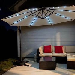 10’ Solar LED Light Offset Patio Umbrella with Weighted Base *New*