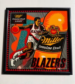 Vintage 1990s Portland Trail Blazers Miller Genuine Draft Beer Mirror Sign
