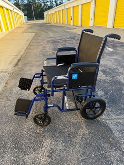 Medline Heavy Duty Transport Wheelchair 450 lb Capacity Folding Blue