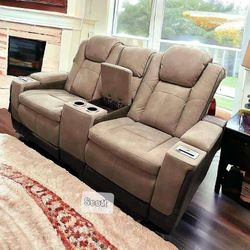 Brand New 🔥 Leather Sofa Power Reclining With Console 
