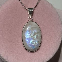 Moonstone Pendant  925 Sterling Silver Necklace 24 inch  