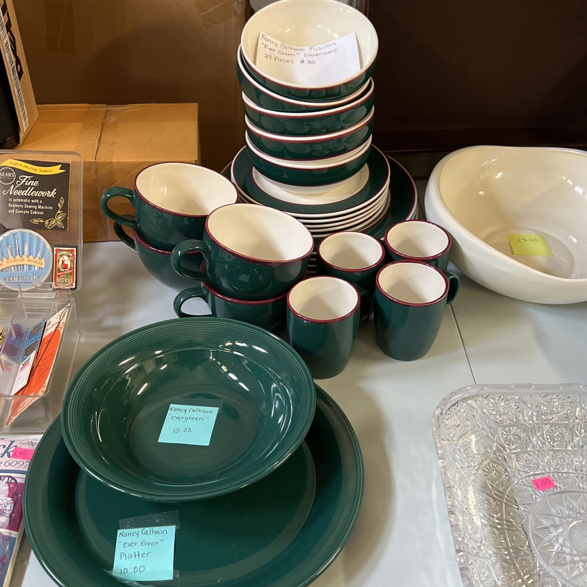 Vintage Dinnerware Set Nancy Calhoun Fusions “Evergreen” 25 Pieces
