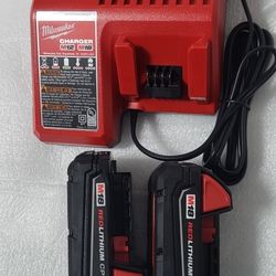 MILWAUKEE M18 BATTERY SET OF TWO PLUS CHARGER NEW 