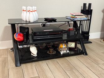 Black Glass TV Stand with Metal Frame