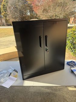 Metal Storage Cabinet, 2 Doors Garage Cabinets, Steel Utility Tool Caninet, Short Locking Caninets with Adjustable Shelves, Black Lockable File Cabnet