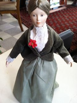 Made in Taiwan Victorian Era Style 12" Tall Porcelain Woman Doll with Metal Stand