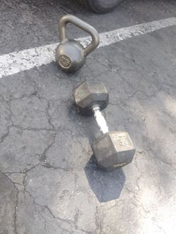 Kettlebell and rubber padded dumbbell