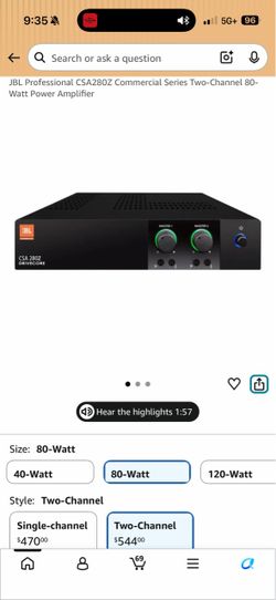 JBL Professional CSA280Z Commercial Series Two-Channel 80-
