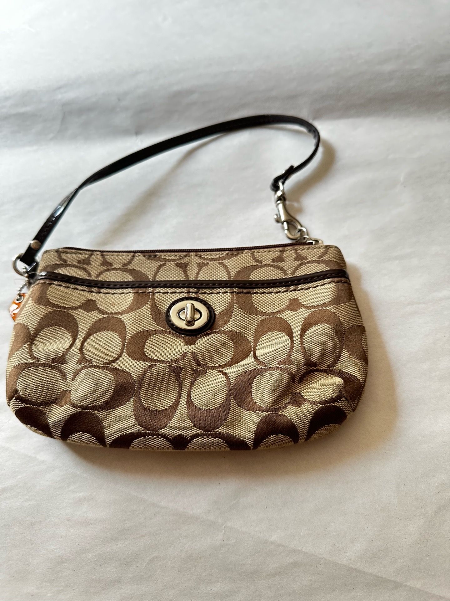 Coach Brown Beige Logo Wristlet