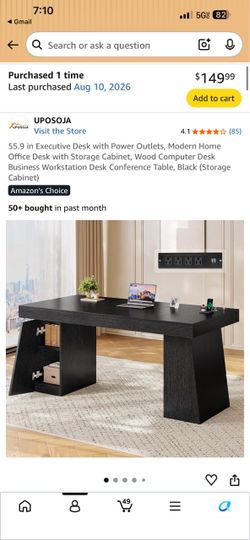 55.9" Black Executive Desk with Storage Cabinet