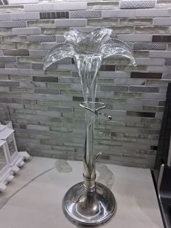 Tall Silver Trumpet Flower Vase