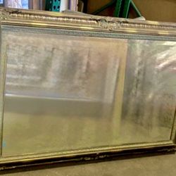 Antique Solid Wood Silver Leaf Gild Framed Rectangular Hanging Wall Mirror