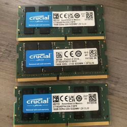 16GB DDR4 Crucial Laptop Ram - 3 Sticks Available