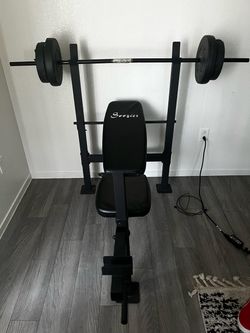 Soozier Weight Bench with Barbell and Plates