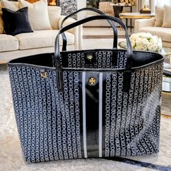 Tory Burch Black Logo Tote Bag – Stylish & Spacious