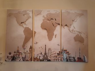 3 piece canvass world map