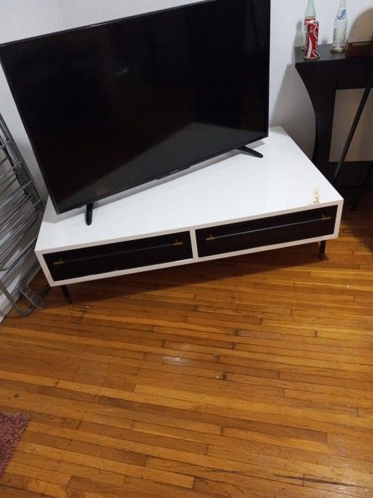 White TV Stand With 2 Draws. 55 Inches Wide