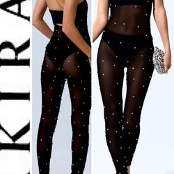Akira NWT black sexy Alex mock neckline backless Rhinestone Mesh Jumpsuit XL