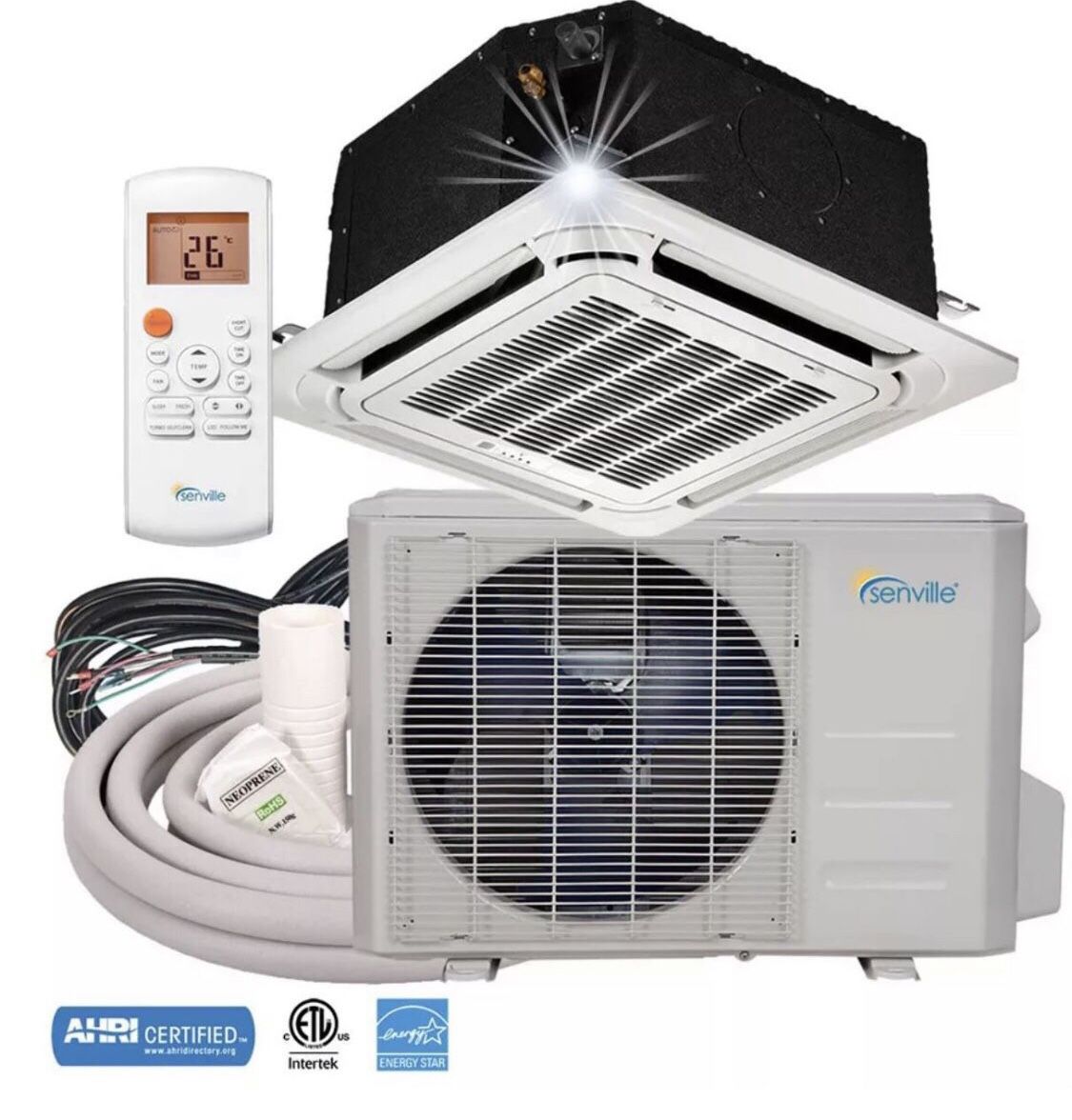 18,000 BTU Ductless Mini Split Air Conditioner Ceiling Cassette 1.5 Ton