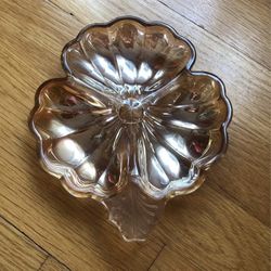 Carnival Glass Vintage 3 Section Relish Dish Iridescent Clover