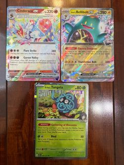Pokemon 3 Card Lot Cinderace EX, Iono’s Bellibolt EX & Erika’s Tangela NM/M