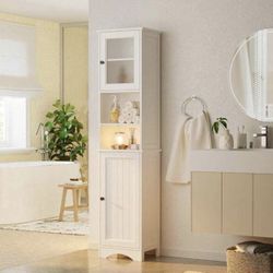 Grey Color:::: Grey color only Bbc568 67.1" Tall Bathroom Storage Cabinet With Adjustable Shelves, Narrow Tall Linen Tower With Open Shelv