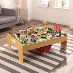 KidKraft Adventure Town Railway Wooden Train Set & Table, 