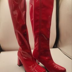 Knee-High Glossy Red Boots Size 7