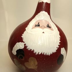 Vintage Hand Painted Gourd Santa Claus Christmas Decor Folk Art Primitive 7.5"