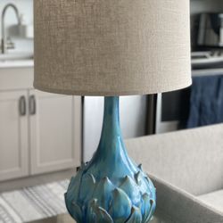 Elegant Possini Euro “Kenya Flower” Ceramic Table Lamp – 29.5”, Blue-Green