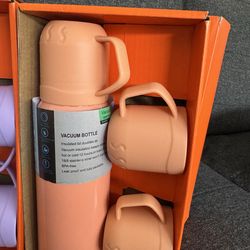 Stainless Steel Vacuum Thermos Set with Cups – Multiple Colors Available (Hot & Cold Bottle)