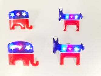 10 PC light-up magnetic flashing lapel or hat pins with Republican or Democratic logos