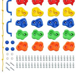 DIY Monkey Rock Climbing Holds for Kids - Wall Climbing Rocks of 20pc Rock Wall Holds, 2pc Handles & 1pc 8ft Knotted Climbing Rope - Kids Rock Climbin