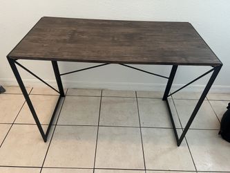 Folding Desk – Black Iron Frame & Resin Wood‑Look Top