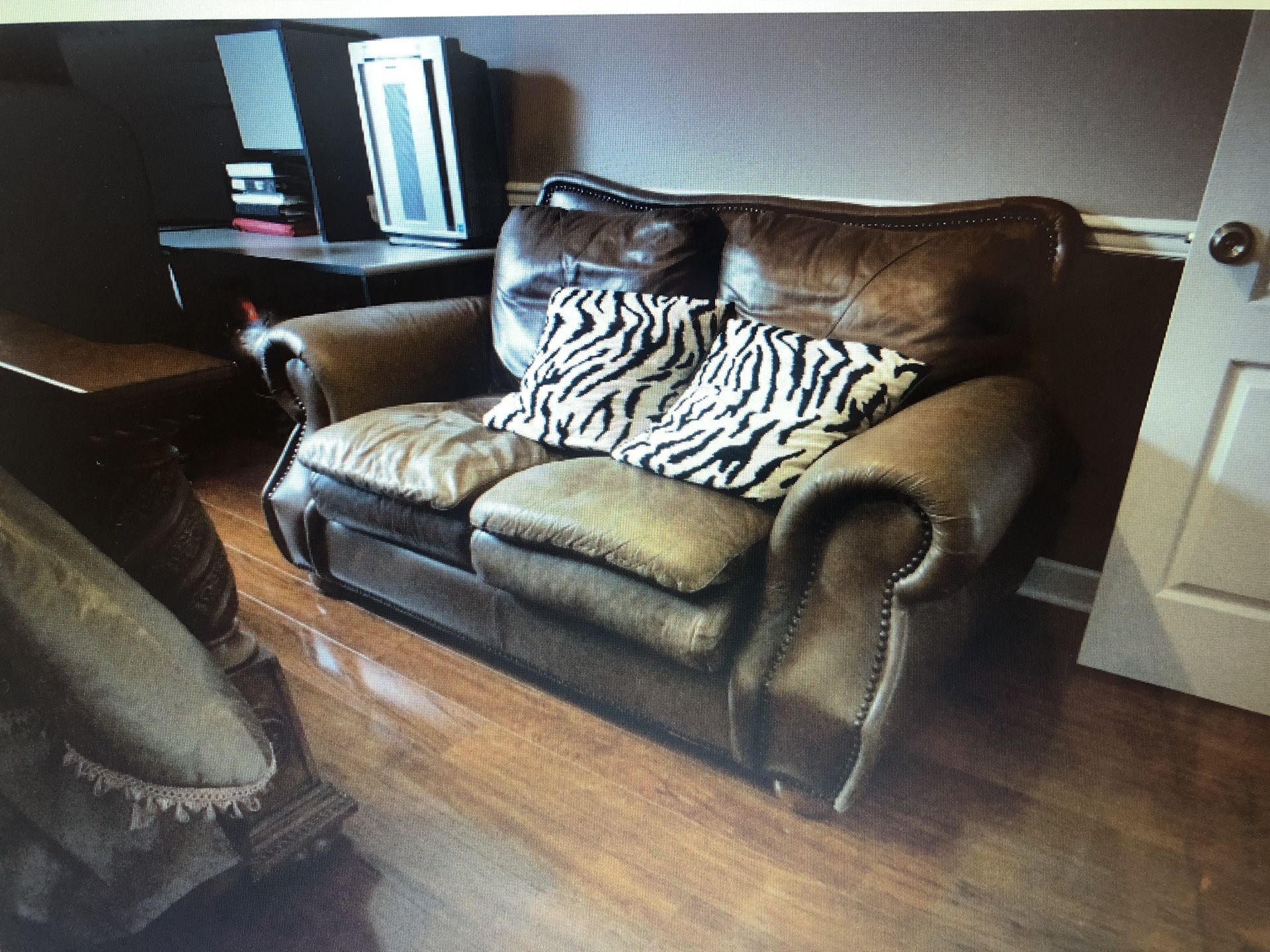 Leather couch with love seat