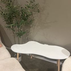 Modern White Accent Table + Faux Olive Tree – Decor Set