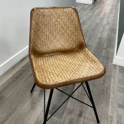 Modern Dining Chair – Faux Leather Back, Rattan Seat, Black Iron Frame | 7 Available 