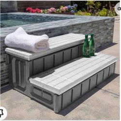 XtremepowerUS Universal 2 Slip-Resistant Spa & Hot Tub Step Outdoor Indoor Compartment Spa Step with Storage, Brown/Black And Gray Available