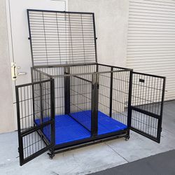 (New) $280 X-Large 49” Heavy-Duty Folding Dog Cage 49x38x43” Two-Door Crate Kennel w/ Divider 