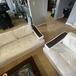 Modern Living Room Set - White Leather Couch / Good Condition 