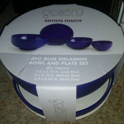 4 PC Blue Bowl And Plate Set! New!