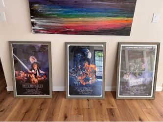 3 original Star Wars movie posters framed