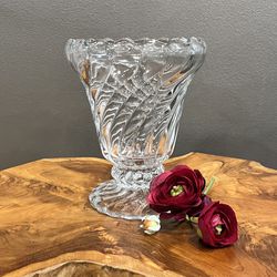 Fostoria  Colony Pressed Glass Heavy Swirl 7” Tall Vase Footed Base Cupped Rim Fostoria Colony Perfect USA 