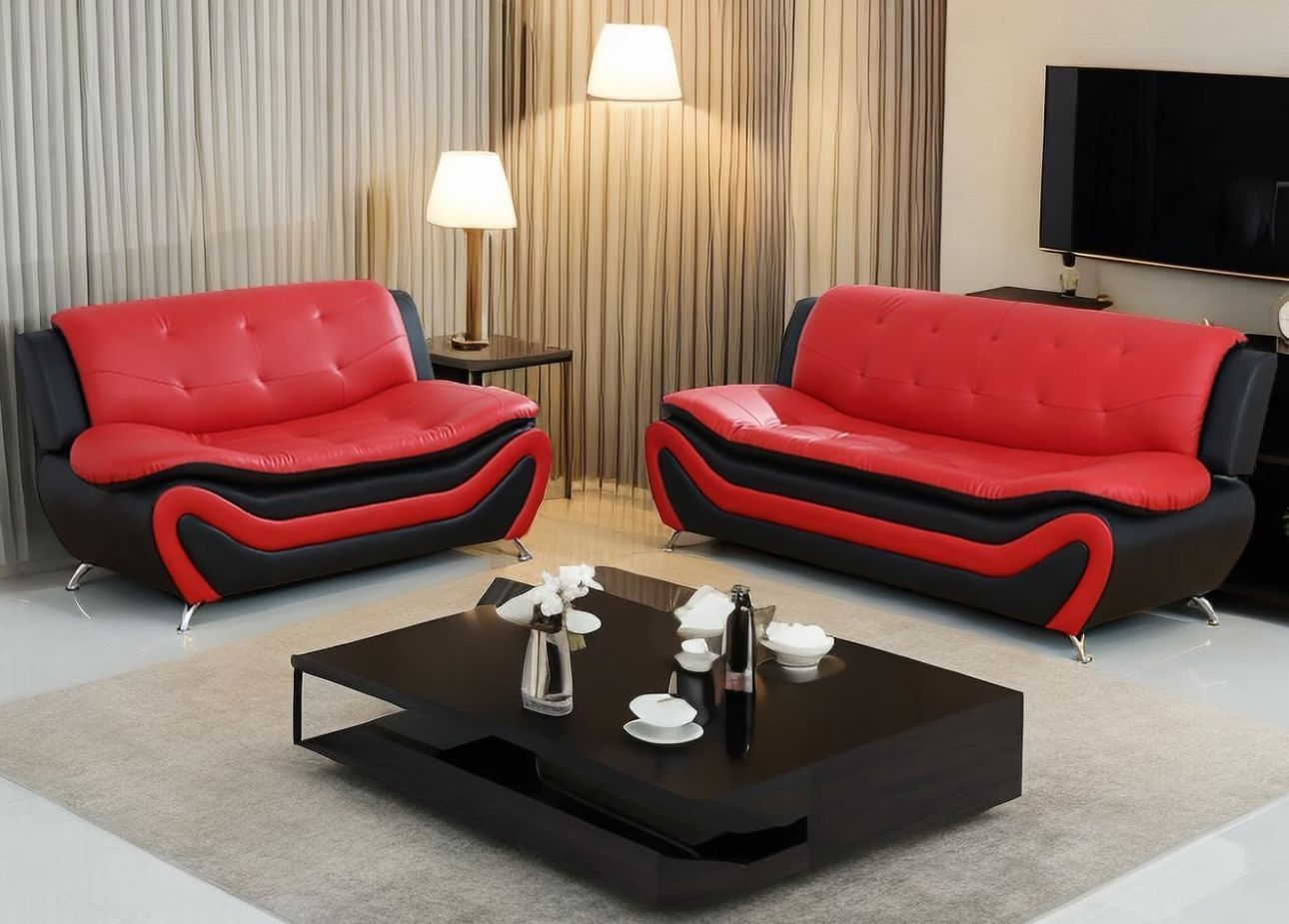 Contemporary Living Room Furniture Set, Faux Leather Sofa Set for Living Room