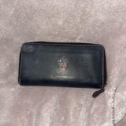 Disney X Coach Black Leather Wallet with Mickey Mouse Design 
