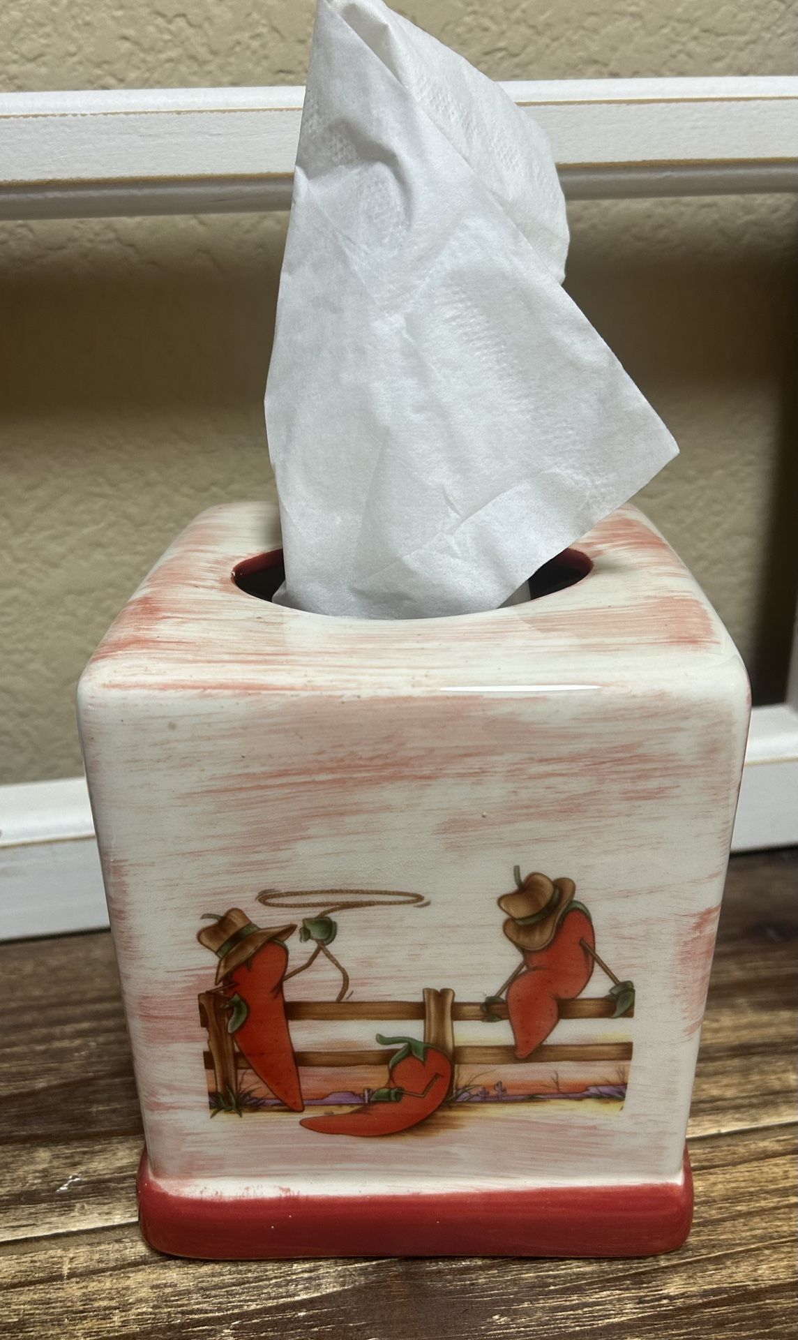 Ceramic Tissue Box Cover w/Chili Peppers - Like New