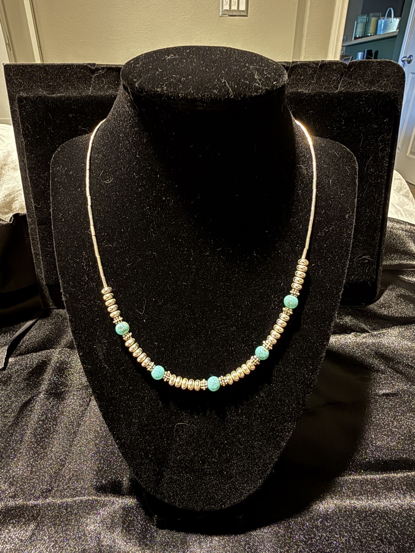 Vintage Napier Sterling Silver & Turquoise Beaded Necklace