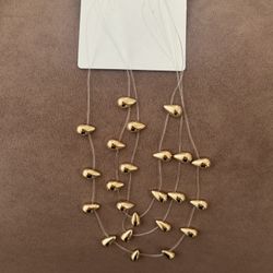 Gold Teardrop Bead Multi-Strand Necklace - Women Jewelry