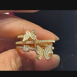 18k Gold Plating Over Solid Sterling Silver 925 Butterfly Ring Size 8