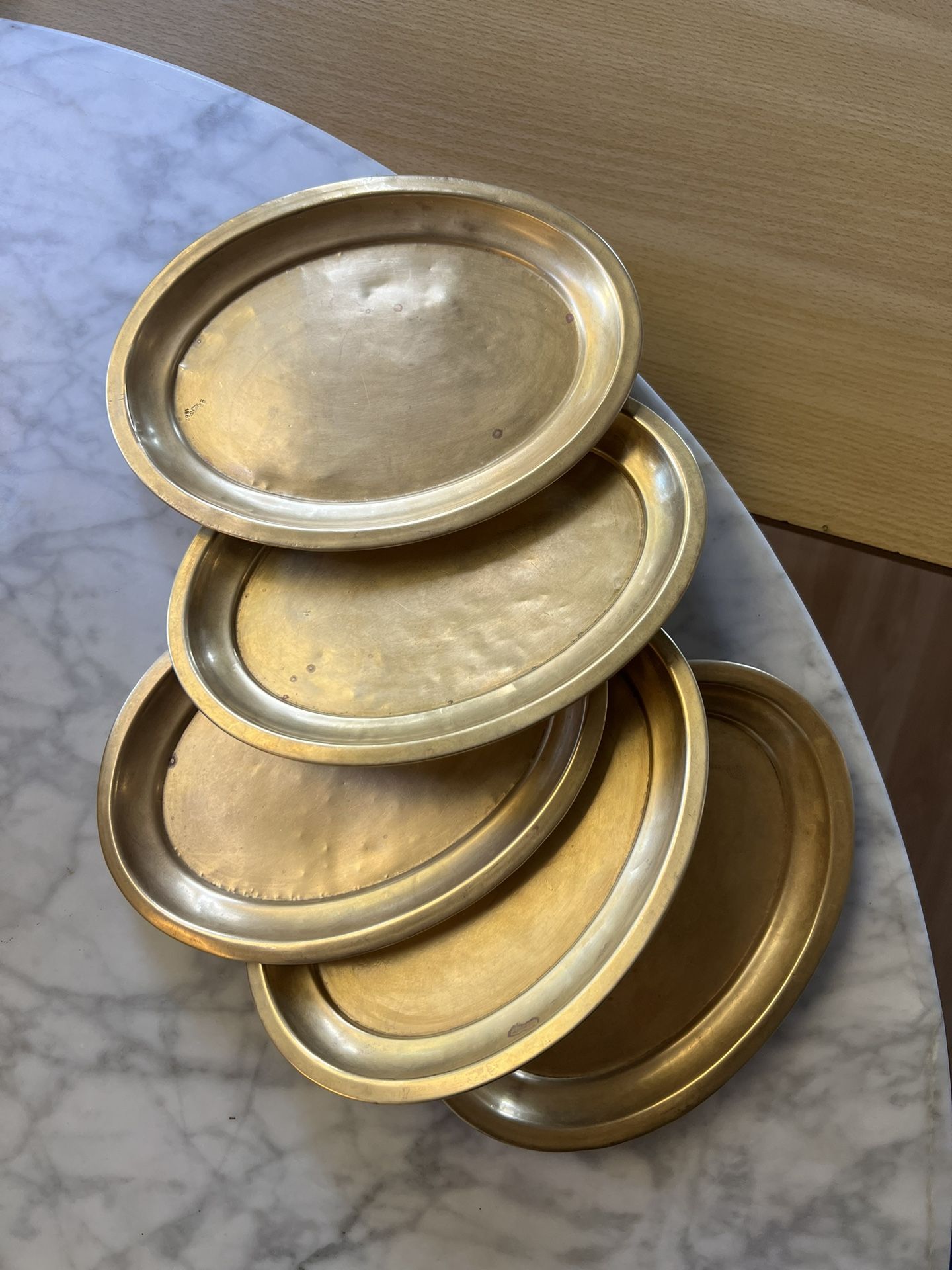 Antique Oval Brass Trays, Imperial Russian Brass